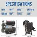 1.5HP Automatic Booster Pump, 1600 GPH Water Pump, 100ft Max Head, Mechanical Pressure Switch, Self-Priming Utility Pump for Shower, Irrigation, Basement, Garden, Pool (1.5HP/100FT)