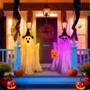 Halloween Decorations Outdoor Indoor- 2 Packs Large Light Up Ghost, Standing Ghost Decor with Weight Bags, 8 Modes Remote Ghost Kit with 2 Colors String Lights for Porches Yards Gardens Decorations