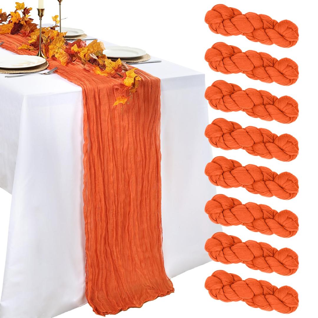 pepmily 16 Pack Table Runner Orange Cheesecloth 10ft Boho Gauze Fabric 120 Inch Cheese Cloth Table Runner Rustic Sheer for Holiday Baby Shower Party Dcor Home Wedding Decoration