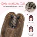 HOOJIH Hair Topper for Women with Thinning Hair 4x2.5inch Base Real Human Hair Topper with Bangs Handmade Invisiable Lace Front Topper - Medium Brown with Blonde Highlights