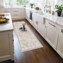 Washable 2x5 Hallway Runner Rug: Vintage Water Resistant Kitchen Entryway Rug Ultra Soft Living Room Bedroom Carpet with Non Slip Backing Indoor Low Pile Floor Mat for Bathroom Dining Room (2X5, Beige)