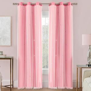 XiDi Baby Girls Curtains, Pink Window Drapes as Room Decor for Nursery 96 inches Wide 1 Panel