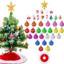 Skylety 38 Pieces Mini Christmas Tree Ornaments Set Small Multicolor Resin Glitter Ball Ornaments Miniature Tree Skirt Star Topper Decorations for Xmas Holiday Decor