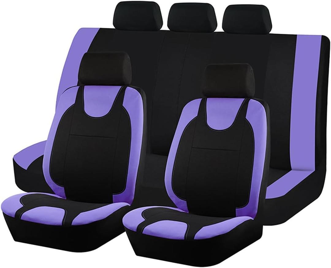 9PCS Car Seat Covers Full Set, Polyester Washable Vehicle 5-Seats Protectors with Headrest Cover, Comfortable Automobile Seat Interior Protection, Universal for Sedan Truck SUV (Purple)