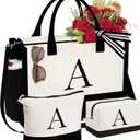 YOOLIFE Valentines Day Gifts for Women - Initial Canvas Tote Bag & Makeup Bag, Birthday Gifts for Women Mom Sister Friends