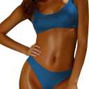 MIKETAI Women's Bikini Sets High Cut Cheeky Bathing Suit Adjustable Spaghetti Straps Two Piece Swimsuit (Blue, S)