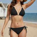 Women's Halter Triangle Bikini Set Tie Side String Bathing Suit Two Piece Cheeky Thong Swimsuit for Women (Black, M)