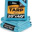 20x40 Heavy Duty Tarp Waterproof - 12mil Thick Pool Tarp Cover - 20x40 Tarp UV Resistant, Rip & Tear Proof with Metal Grommets – Blue Tarp Multipurpose Use for Camping, Tent, Boat, RV, Car