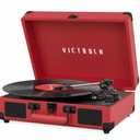 Victrola Journey Bluetooth Portable Suitcase Record Player with Built-in Speakers, 3 Speed Vinyl Record Player, RCA Out, Headphone Jack (Red)