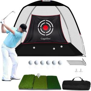 Gagalileo Golf Net: Backyard Driving Real Golf Ball Practice Hitting Training by Turf Mat Target Indoor Outdoor Chipping Swing Gift for Golfers Dad Husband Men (10X7FT, White Straight Pool)