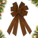 Christmas Wreath Bow 20 x 11 Inches Large Christmas Bows Brownish Camel Velvet Bow Winter Farmhouse Bow Xmas Tree Topper Ornament Bow for Home Front Door Decorations