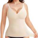 LODAY Compression Tank Tops for Women Tummy Control Shapewear Seamless Body Shaper Workout V-Neck Camisole Cami Tops (Large, Beige)