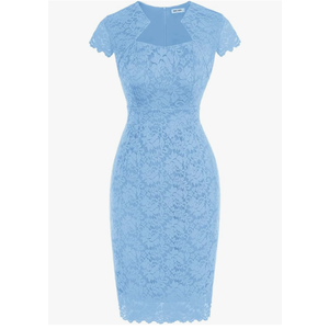 GRACE KARIN Cocktail Dress for Women Cap Sleeve Lace Dress for Wedding Guest Business Casual Dresses XL, Light Blue