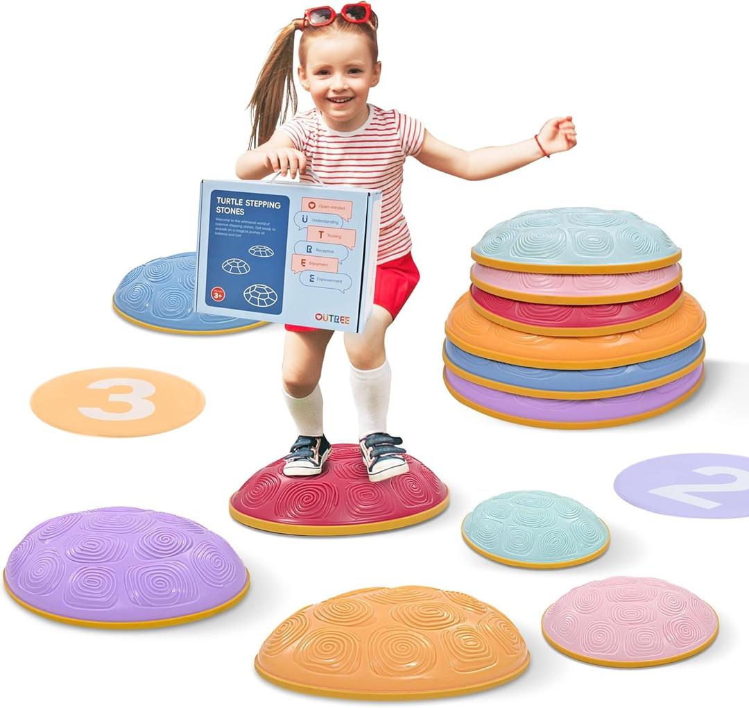 OUTREE Stepping Stones for Kids, 6 Pcs Balance Training and Sensory Coordination Turtle Stepping Stones for Obstacle CourseNon-Slip Bottom Balance Stones for Indoor or Outdoor Play