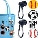 Sports Ball Momlife Charms Hook Holder for Bogg Bag Accessories Tote Beach Bag Decoration Charms Hook Set Baseball Softball Soccer Charm Bits Rubber Bags Accessories Gift for Sports Mom