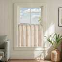 jinchan Striped Linen Kitchen Curtains 30 Inches Length Tier Curtains Farmhouse Modern Cafe Style Small Window Treatments Airy Light Filtering Rod Pocket for Living Room Bathroom 2 Panels Tan