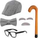 Old Man Costume 1920s Accessories  100 Days of School Set  Grandpa Halloween Dress Up (Black)