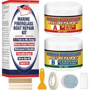 2 x Marine Fiberglass Repair Kit for Boats, Gelcoat Repair Kit for Boats with Waterproof Epoxy Filler, Easy DIY Solution for Fixing Holes, Chips, Cracks and Scratches, Above-Waterline Use