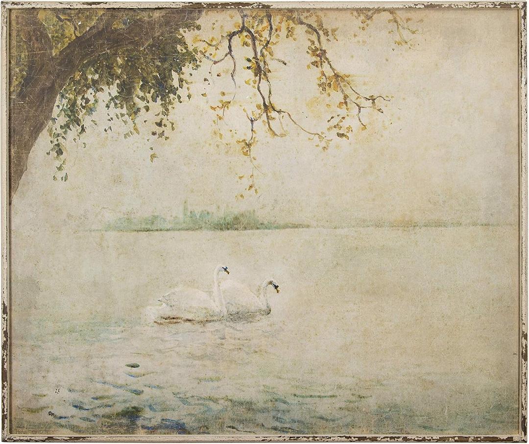 Creative Co-Op Vintage Swans Wood Framed Wall Dcor, 37.5"L x 31.5"W