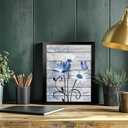 Black Framed Daisy Floral Wall Art Rustic Farmhouse Blue Flower Painting Wall Decor Nature botanical Butterfly Flowers Pictures Poster Print Artwork for Bathroom Living Room Bedroom Home Decoration, 24"L x 16"W