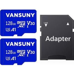 Vansuny Micro SD Card 128GB 2 Pack microSDXC Memory Card with SD Adapter A1 App Performance V30 4K Video Recording C10 U3 Micro SD for Phone, Security Camera, Dash Cam, Action Camera