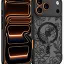 for iPhone 17 Pro Max Case, Black Floral Flower Pattern Print Magnetic Case [Compatible with MagSafe] [Translucent Matte] Slim Shockproof Protective Women Girls Phone Case, Floral Flower