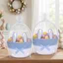 2 Set Easter Basket for Kids with Gift Bags and Ribbon Woven Bunny Egg Hunting Treasure Gift Basket with Handle and Rabbit Ears Empty Bucket Egg Hunts Party Decoration 9.1 x 7.1 x 7.1 (Blue)