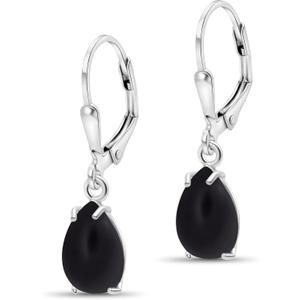 925 Sterling Silver Gemstone Teardrop Earrings for Women  Birthstone Leverback Jewelry  Elegant Statement Earrings  Perfect Gift for Women (Onyx)