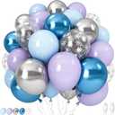 Winter Wonderland Balloons, 60PCS Light Baby Purple Blue Balloons, Metallic Blue Silver Snowflakes Confetti Balloon for Princess Ice Snow Wonderland Baby Shower Christmas Birthday Party Decorations