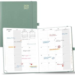POPRUN Monthly Planner 2026-2027, Large-8'' x 10'', 18-Month Calendar Book (Jan.26 - Jun.27), Calendar Planner with Monthly Tabs, Storage Pocket, Hardcover, 100 GSM Paper - Midnight Green