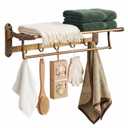 24" 2-Tier Vintage Style Brass Foldable Towel Rack with Hooks