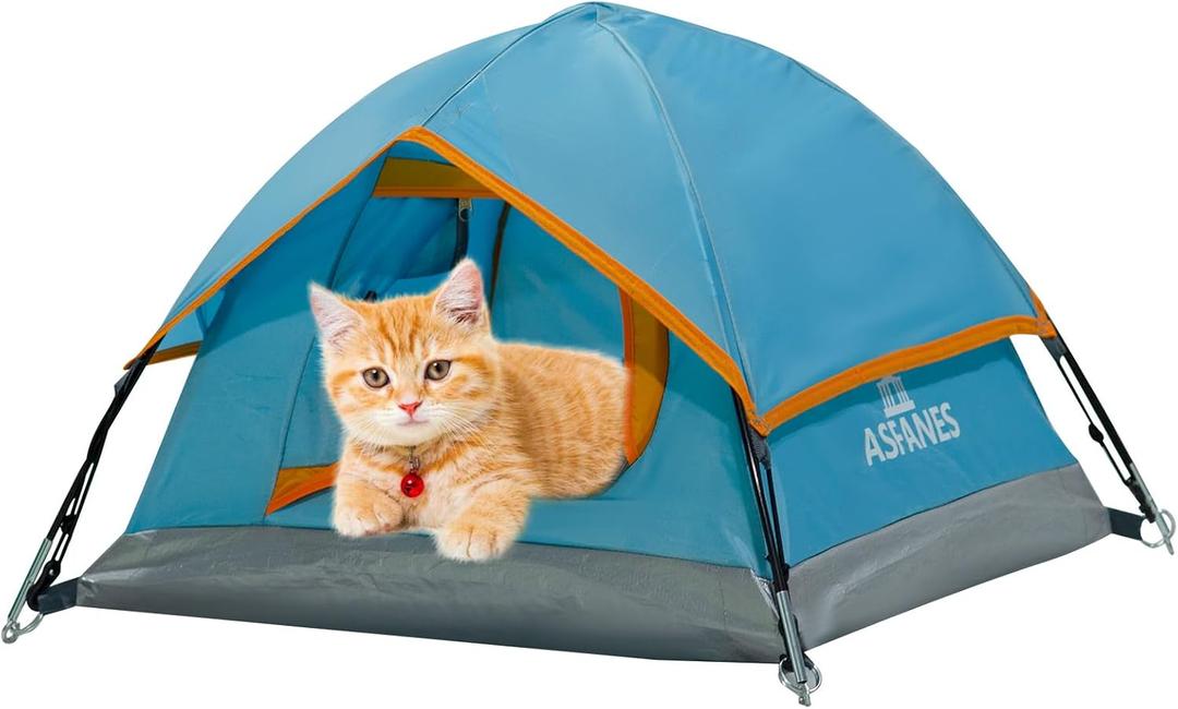 ASFANES Outdoor Waterproof Pet Camping Tent, Cave Bed for Indoor Cats and Small Dogs, Portable Cat House Dog House, 21.6x21.6x14.9'', Blue, S