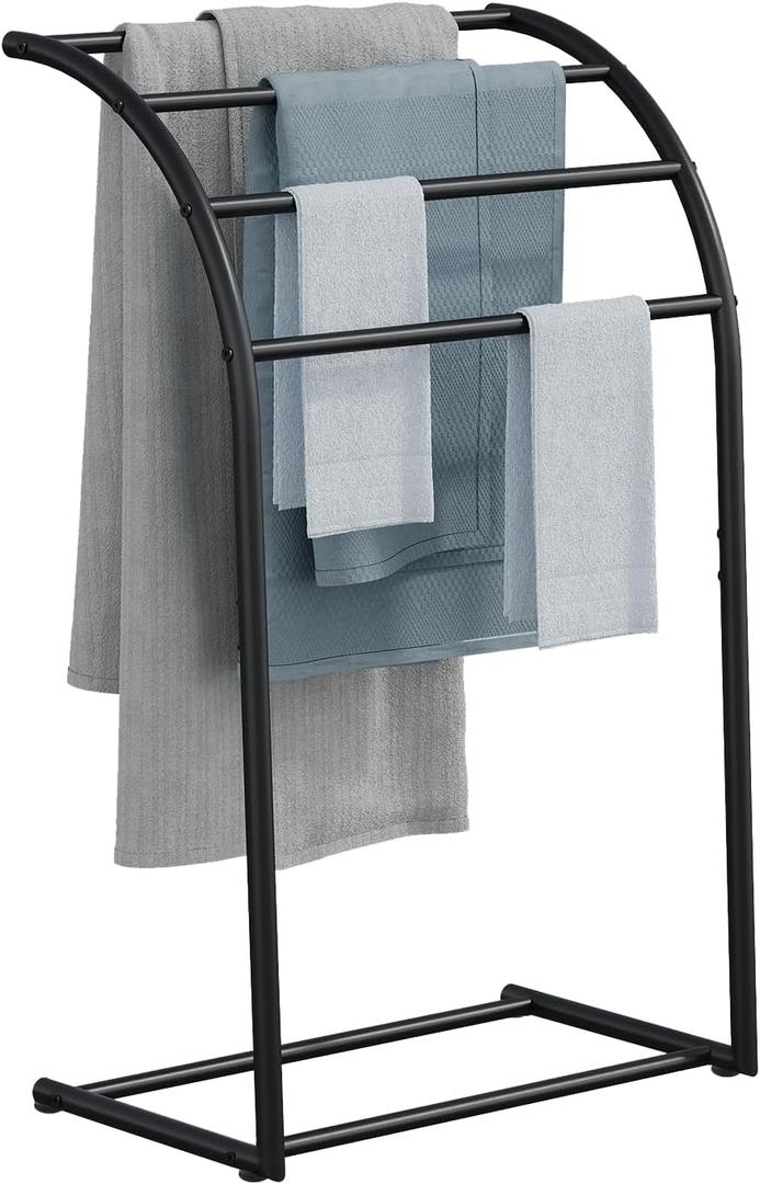 YINMIT Free Standing Towel Rack, 4 Tier Towel Racks for Bathroom, Pool Towel Rack Outdoor, Metal Blanket Rack, Blanket Display and Towel Drying Rack (Black)