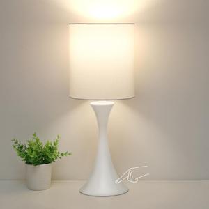 Modern Table Lamps, 3 Way Touch Control Table Lamp, Dimmable Desk Lamp, White Nightstand Lamp with Fabric Shade, Small Bedside Lamp for Living Room, Dorm,Home Office, LED Bulb Included