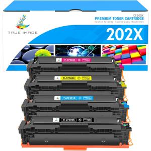 TRUE IMAGE Compatible Toner Cartridge Replacement for HP 202X CF500X CF500A 202A Color Laserjet Pro MFP M281fdw M281cdw M254dw M281fdn 281fdw M254 M281 Toner Printer (Black Cyan Yellow Magenta 4 Pack)