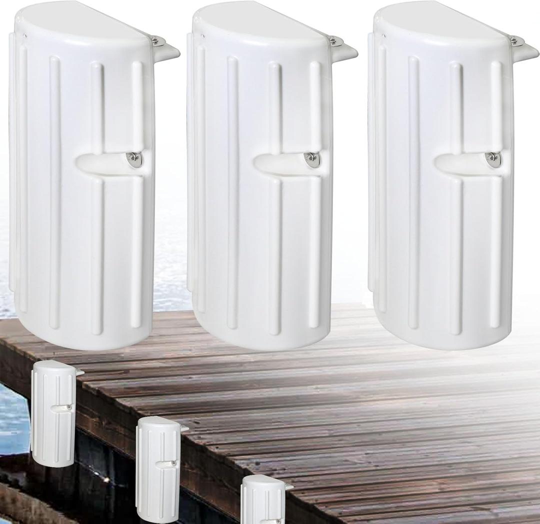 Dock Fenders Bumpers, Boat Dock Bumpers for Edge or Side, Marine Fender Guard Vertical Protection, Soft Durable Construction, Includes Mounting Hardware, 3 Pack-White