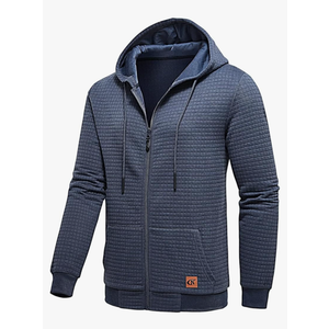 Men's Jacquard PlaidCloth Lightweight Zipper Hoodie Sweatshirt Jacket, Size - XL