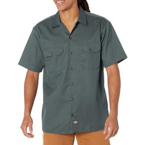 Dickies Mens Short Sleeve Work Shirt  Durable Twill Button Down Shirts for Men, Lightweight Uniform for Daily Wear (X-Large, Green V1)