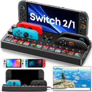 [Switch 2/1/OLED Compatible] Switch 2 Docking Station with Charging Dock, TV Base Dock Replacement Support 4k@120HZ HDMI Output, Seitch 2 Accessories Store 12 Game Cards, Game Boy Advance Games