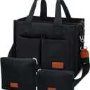 KKXIU Large Canvas Tote Bag for Women with Zipper and Compartments Crossbody Work Bible Messenger Purse Bag With Pockets (Black Set)