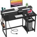 GreenForest 40 inch Computer Desk with Power Outlets, Small Home Office Desk with Ergonomic Monitor Stand, Reversible Gaming Desk, Modern Study Desk, Laptop Desk, Black