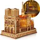 LED 3D Wood Puzzle - Notre Dame de Paris Architecture Model-Night Edition with LED Lighting- DIY Building Model Craft Kit, Architecture Building Set