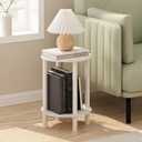 Furinno Turn-N-Tube Side Table, 2-Tier Round End Table, Toolless Assembly Night Stand, Bedside Table with Open Shelf, for Living Room, Bedroom, White