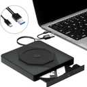 External CD/DVD Drive for Laptop, USB 3.0 & Type-C Portable CD DVD Burner, CD ROM +/-RW External DVD CD Drive, DVD Player for Laptop Compatible with Desktop, PC, Windows, Linux, Mac OS, Apple