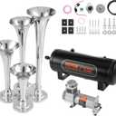 VEVOR Train Horns Kit, 4 Trumpet Air Horn Kit, 150dB Train Horns for Pickup Trucks, 12V 160 psi Air Compressor 2.6 Gal/10 L Tank with Gauge for Any 12V Vehicle Car Truck Train Van Boat (Upgrade)