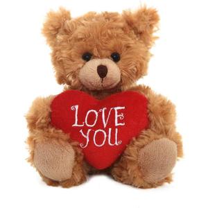 Plush Stuffed Animal Mocha Heart Bear  Love You Bears- Toy for Kids & Adults Valentine's Day - Embroidered Heart Pillow (9 inch, Love You)