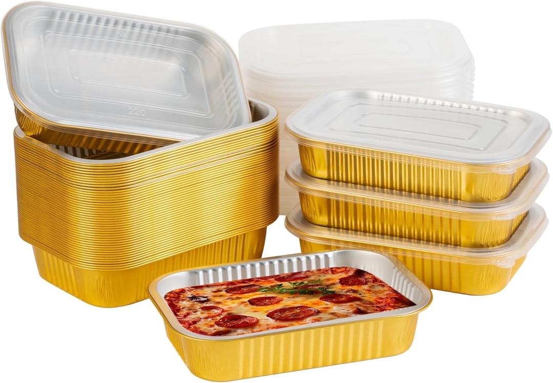 40 Pack 8.7"×6" Aluminum Foil Pans with Lids Heavy Duty 2.25 LB Capacity Foil Food Containers with Lids, Disposable Tin Foil Pans with Lids for Baking, Meal Prep, Freezer, Heating and Takeout