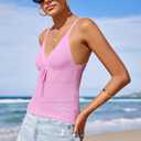 Arach&Cloz 2025 Women's Summer Boho Cami Tops V Neck Crochet Sleeveless Cute Tank Going Out Outfits Beach Vacation Clothes (Pink, L)