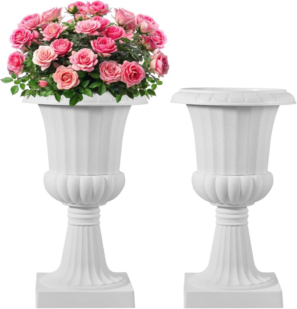 VEVOR Plastic Urn Planters, 15.8 x 26.4 Inch, 2 Pack White Classic Flower Pots Front Porch Planters, Indoor & Outdoor Vase for Wedding, Party, Event, Home, Stage, Garden, Balcony, Patio Decoration