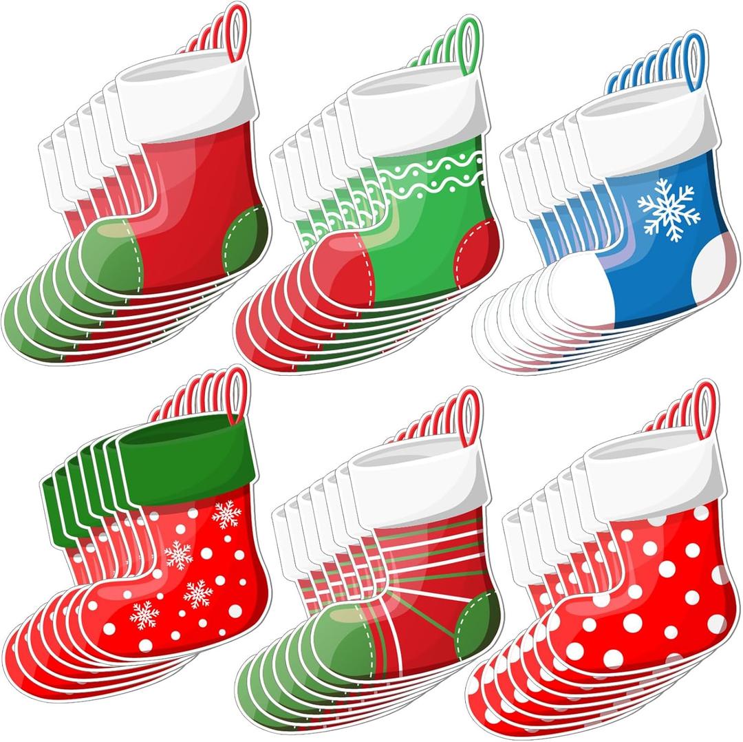 Seajan 200 Pcs Mini Colorful Christmas Stocking Cutouts Cardboard Assorted Xmas Stocking Cutouts with Glue Point Xmas Party Bulletin Board Decor DIY Craft Classroom for Winter Christmas Party Supplies